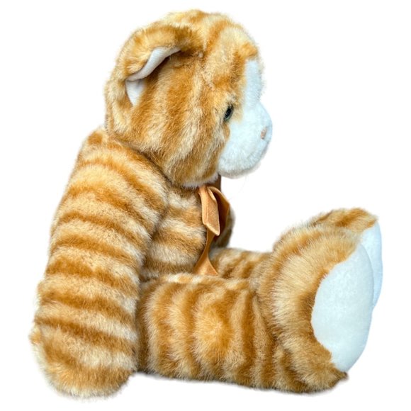 CUTEST EVER! Striped Orange Tabby Cat Blue-Green Eyes Orange Bow Plush 15" x 13" - Picture 9 of 9